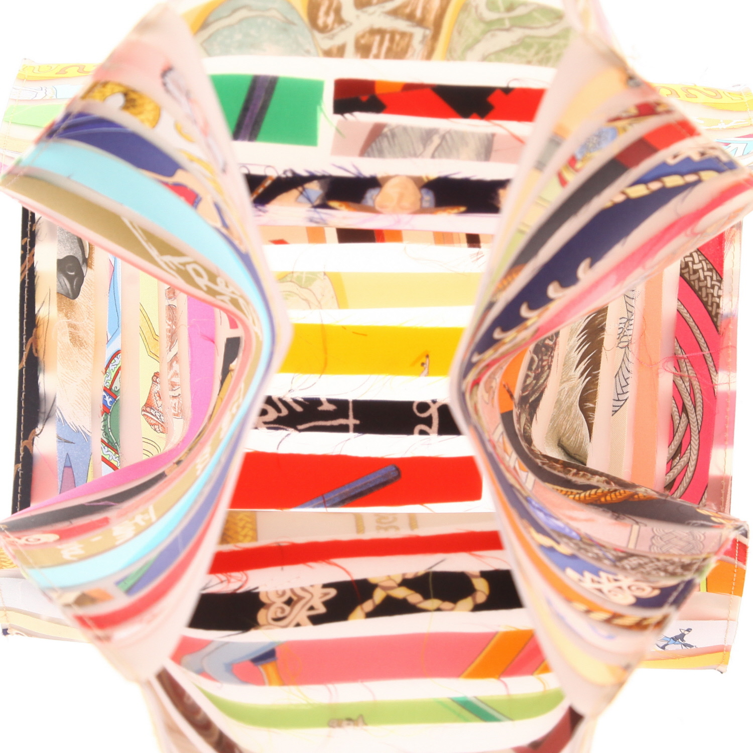 Borsa Hermès   in materiale sintetico bianco sporco e seta multicolore - Detail D3