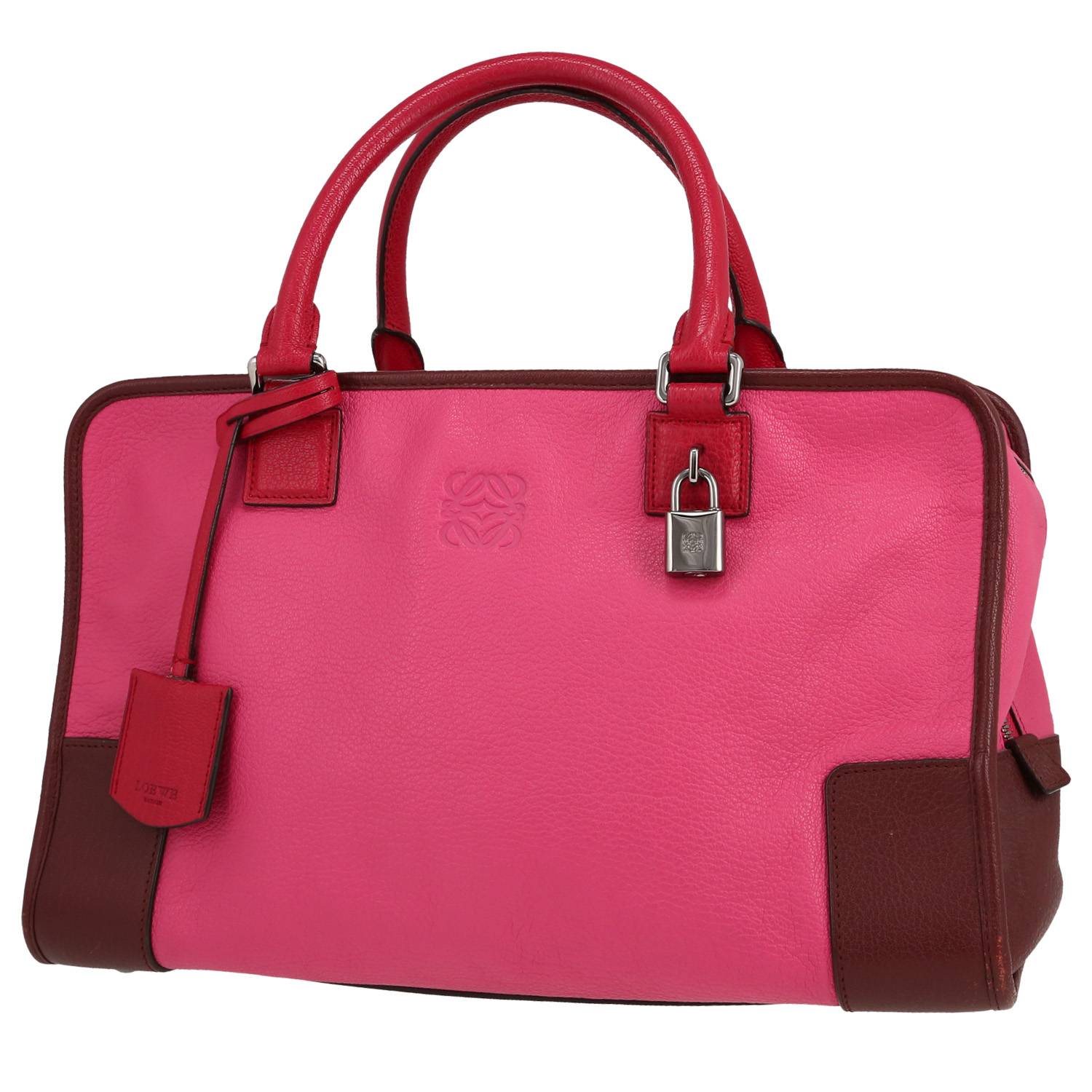 Borsa Loewe  Amazona in pelle tricolore rosa bordeaux e rossa - 00pp