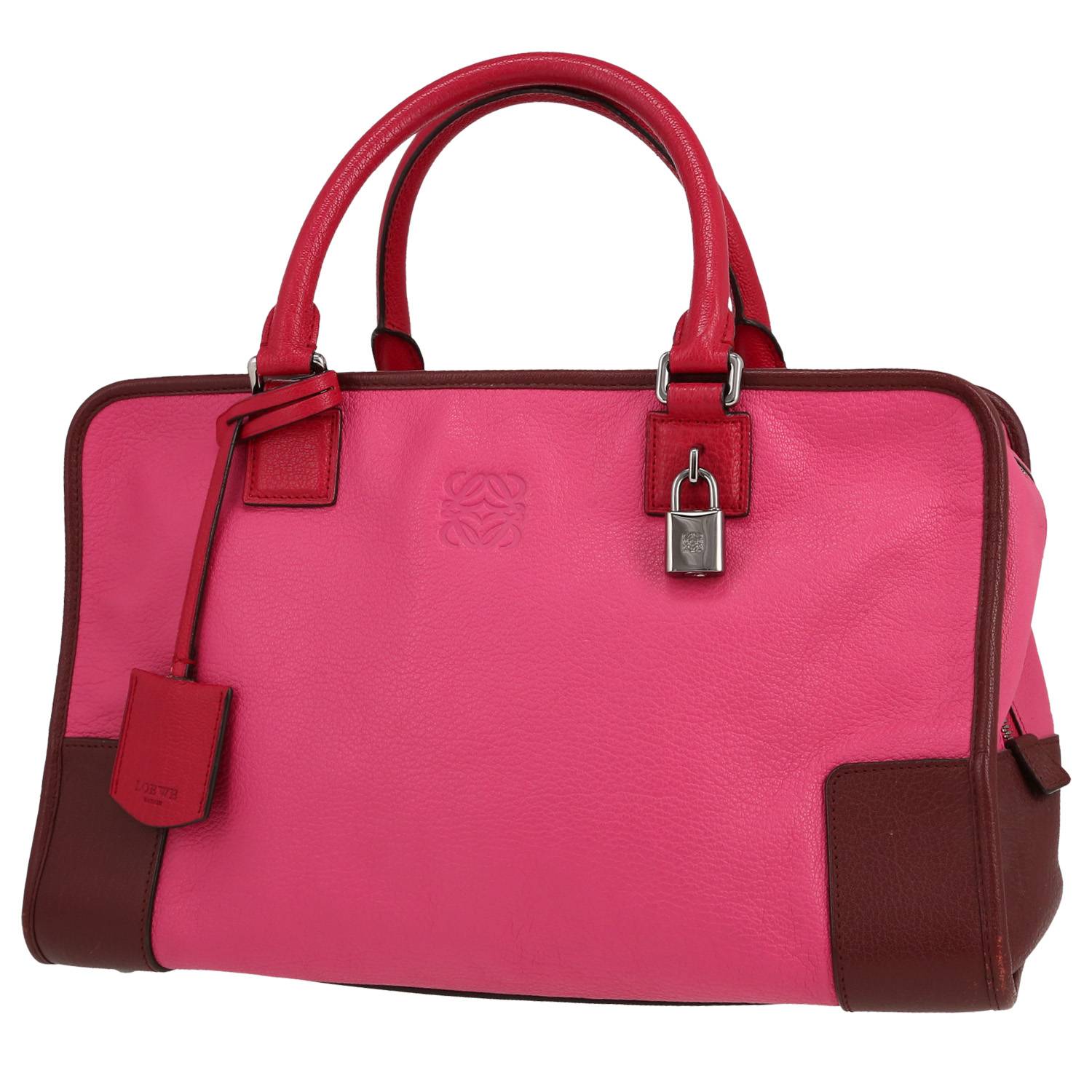 Amazona Handbag In Pink, And Tricolor Leather