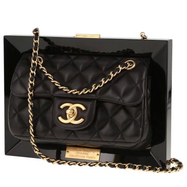 Bolso de mano Chanel Timeless Classic en cuero acolchado negro y plexiglás negro
