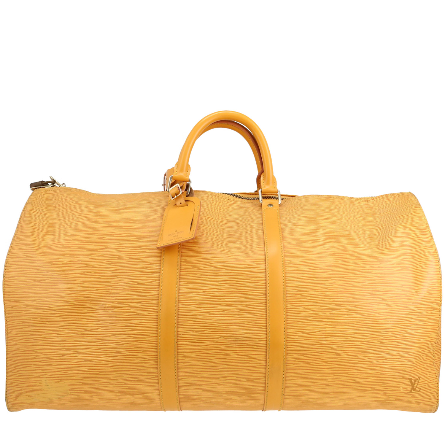 Bolsa de viaje Louis Vuitton  Keepall 55 en cuero Epi amarillo y cuero amarillo - Detail D1
