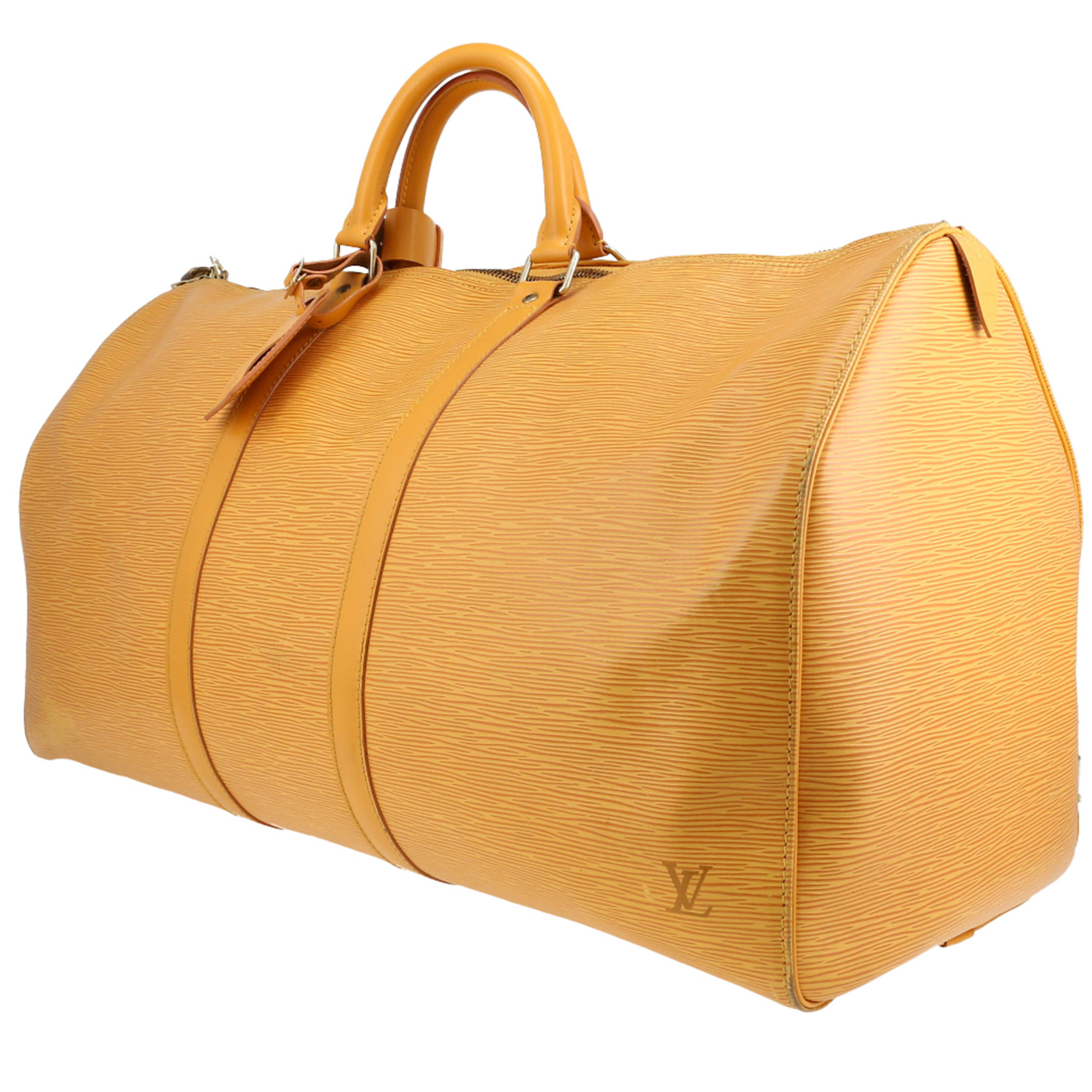 Borsa da viaggio Louis Vuitton  Keepall 55 in pelle Epi gialla e pelle gialla - Detail D2