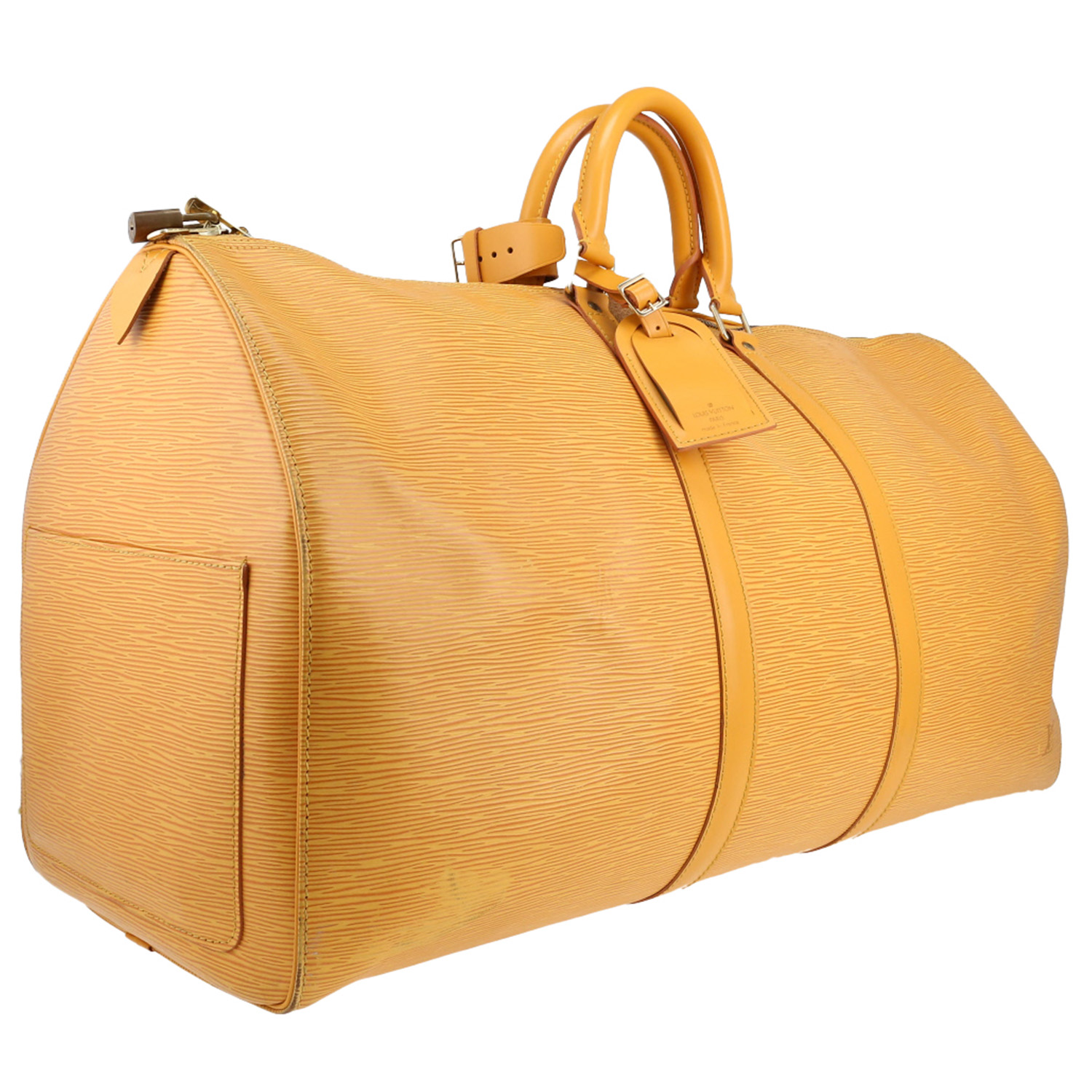 Bolsa de viaje Louis Vuitton  Keepall 55 en cuero Epi amarillo y cuero amarillo - Detail D3