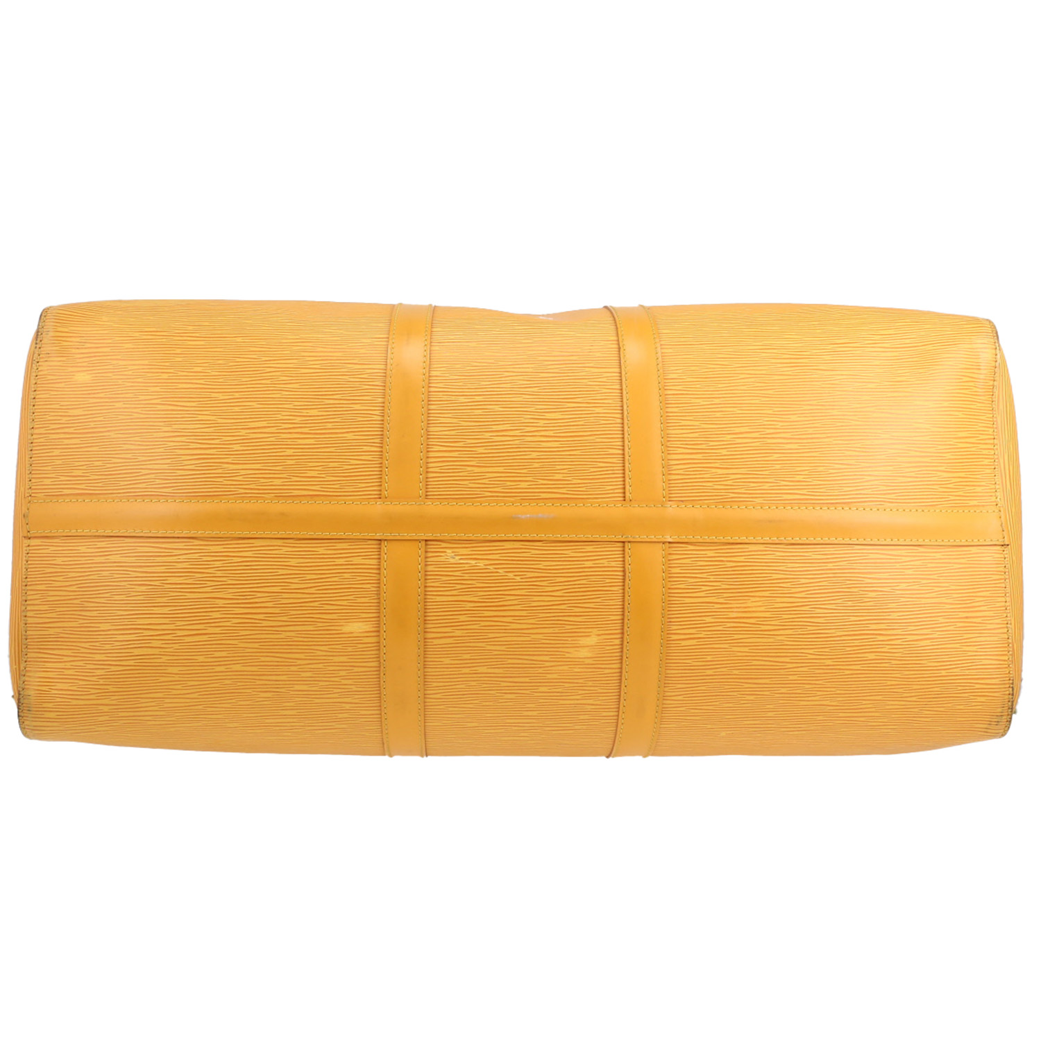 Sac de voyage Louis Vuitton  Keepall 55 en cuir épi jaune et cuir jaune - Detail D4