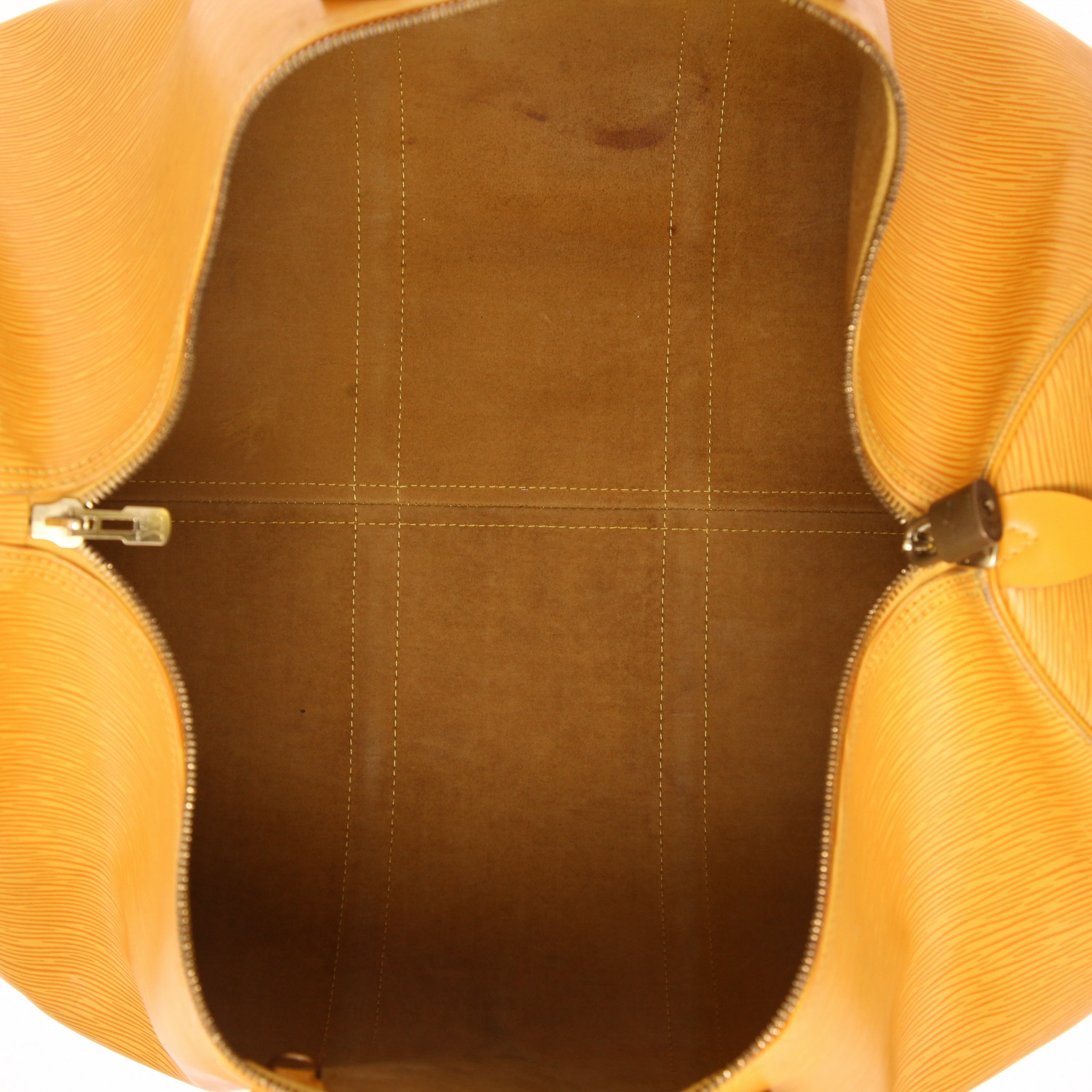 Sac de voyage Louis Vuitton  Keepall 55 en cuir épi jaune et cuir jaune - Detail D7