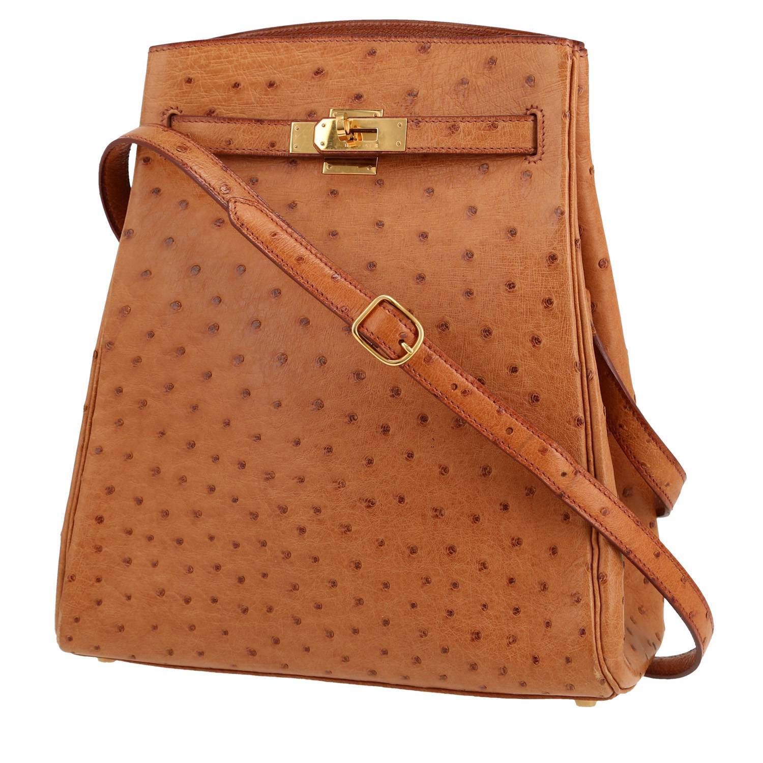 Bolso bandolera Hermès  Kelly Sport en avestruz color oro