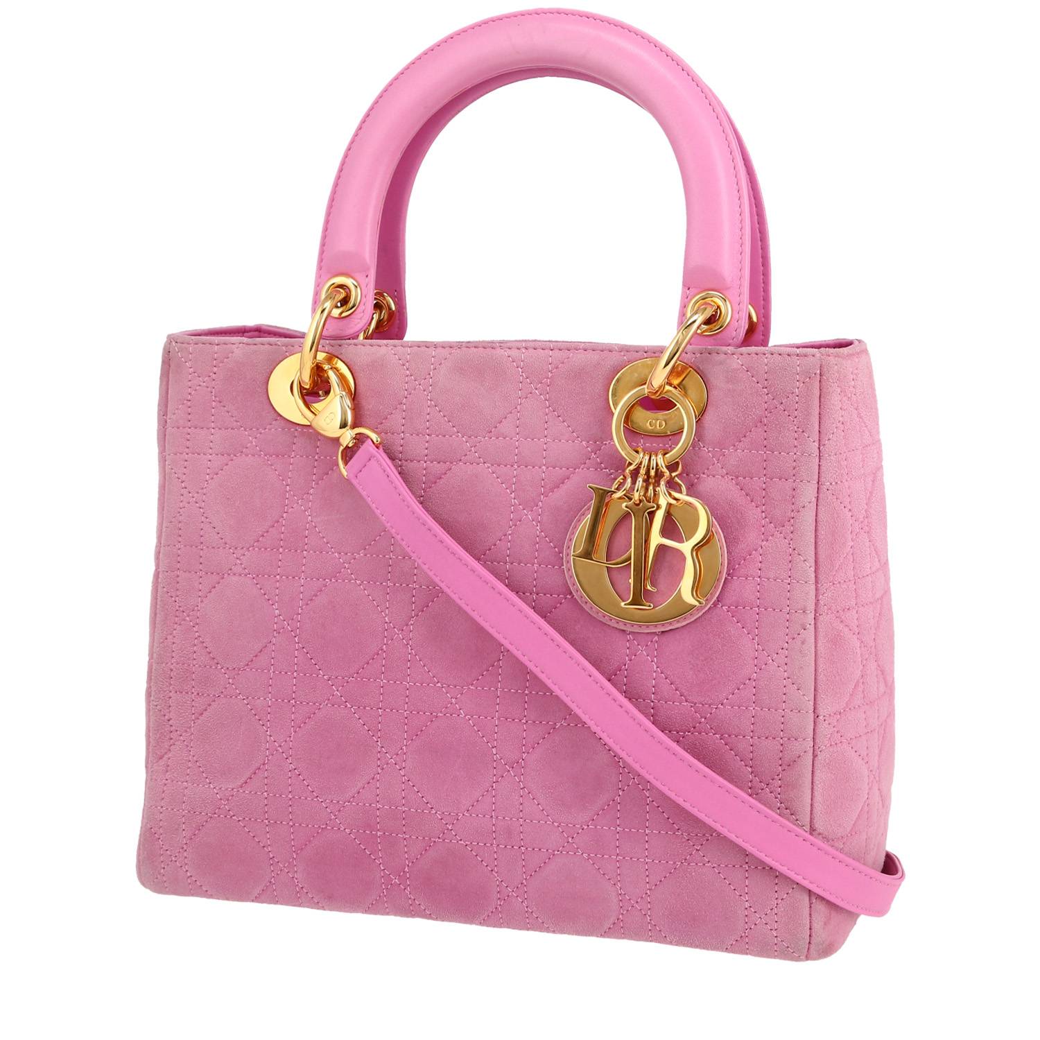 Lady Dior Medium Model Handbag In Pink Suede And Pink Leather