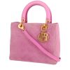 Dior  Lady Dior medium model  handbag  in pink suede  and pink leather - 00pp thumbnail