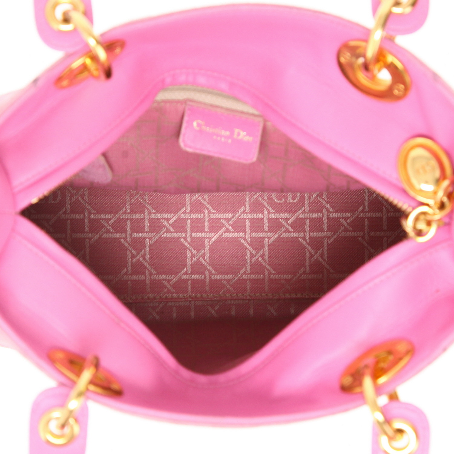 Dior  Lady Dior medium model  handbag  in pink suede  and pink leather - Detail D3