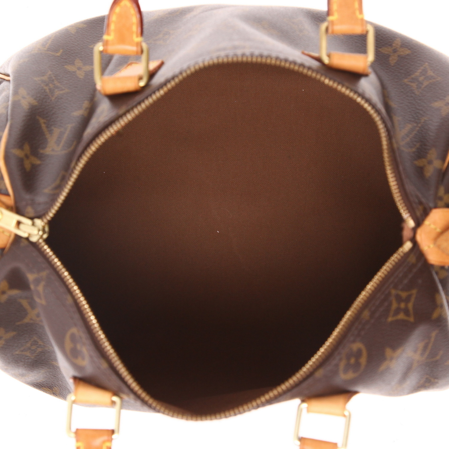 Sac à main Louis Vuitton  Speedy 30 en toile monogram marron et cuir naturel - Detail D3