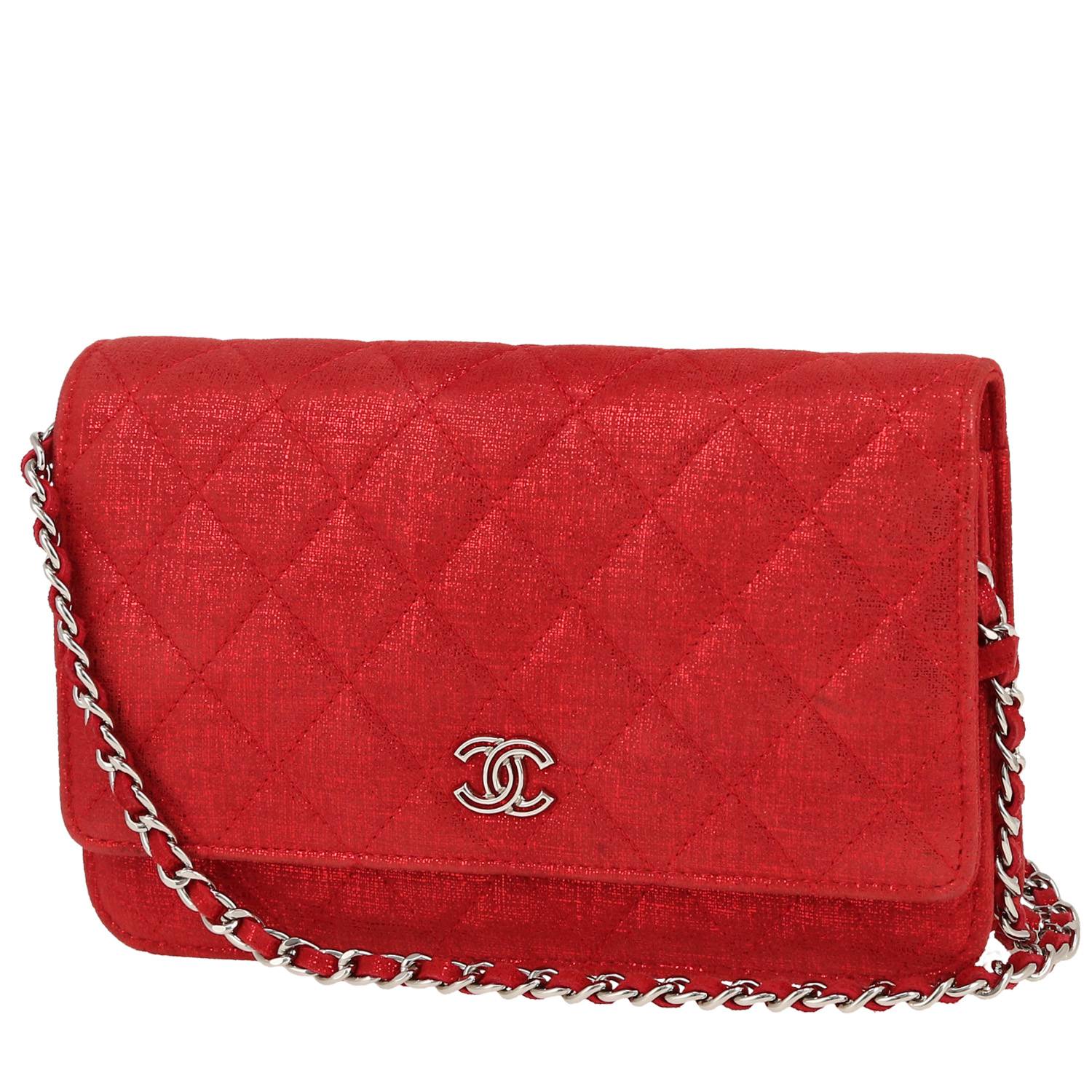 Chanel Wallet on Chain shoulder bag in red glittering leather
