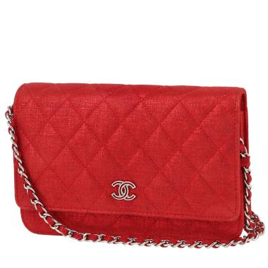 Bolso bandolera Chanel  Wallet on Chain en cuero irisado rojo