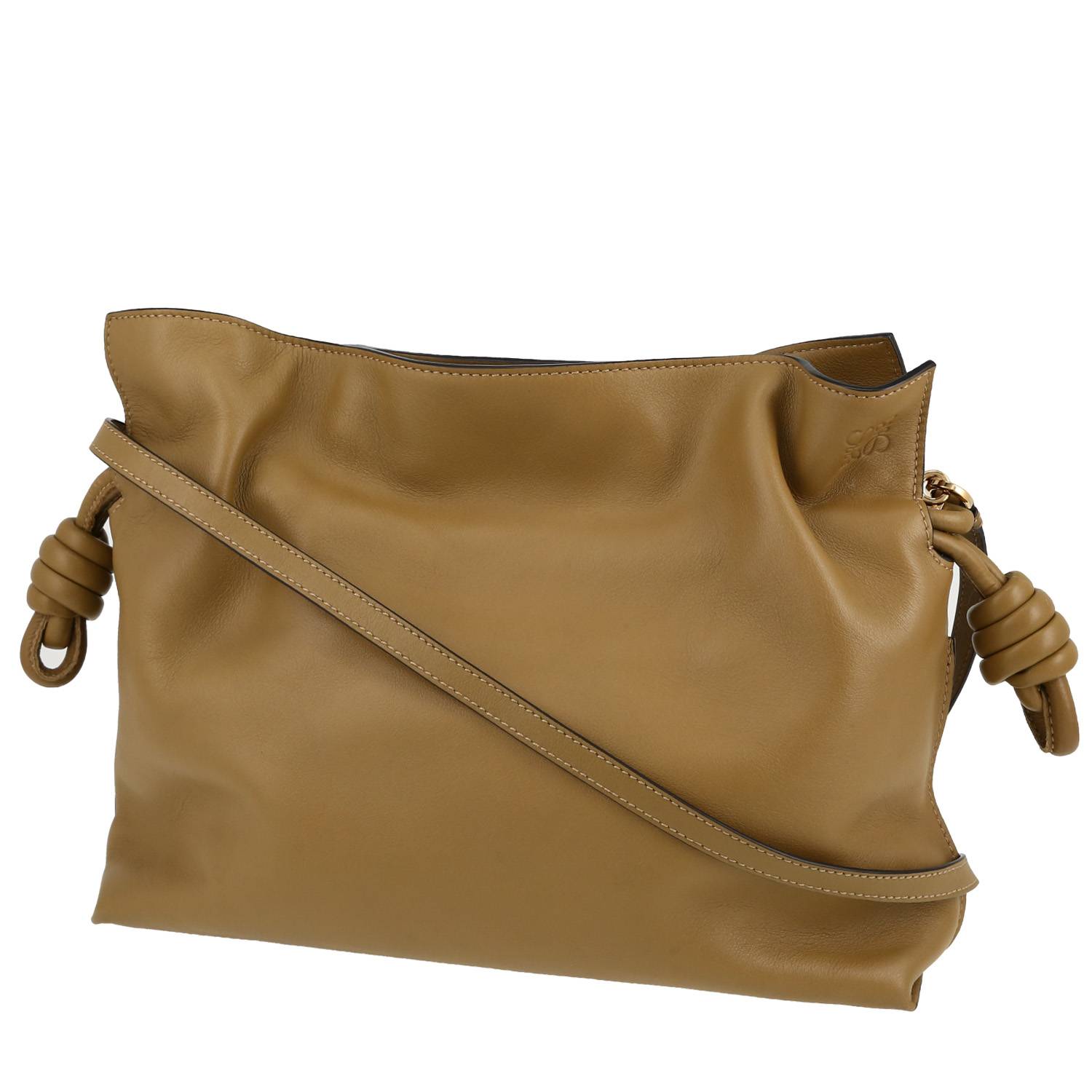 Flamenco Knot Shoulder Bag In Khaki Leather
