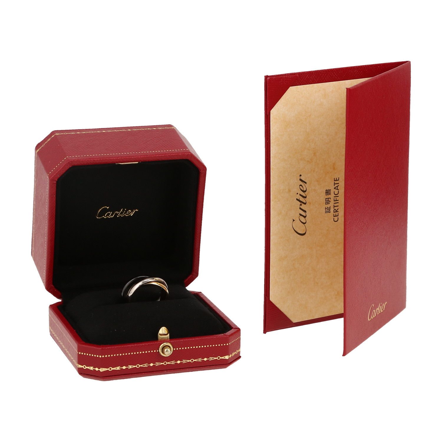 Sortija Cartier Trinity modelo mediano de oro amarillo, oro blanco y cerámica negro - Detail D2