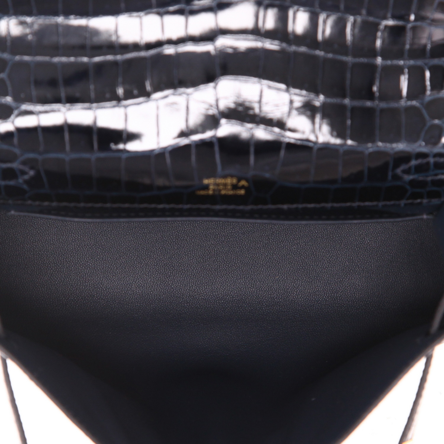 Bolsito de mano Hermès  Kelly - Clutch en cocodrilo porosus azul - Detail D3