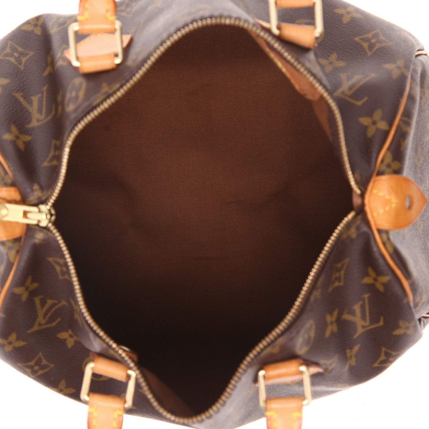 Louis Vuitton  Speedy 30 handbag  in brown monogram canvas  and natural leather - Detail D3