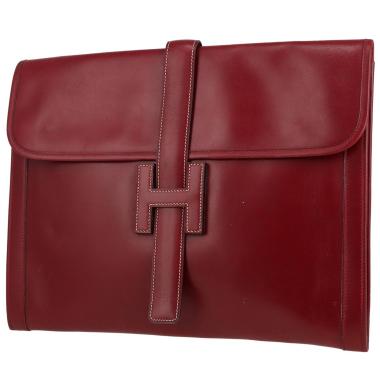Hermès  Jige pouch  in burgundy box leather
