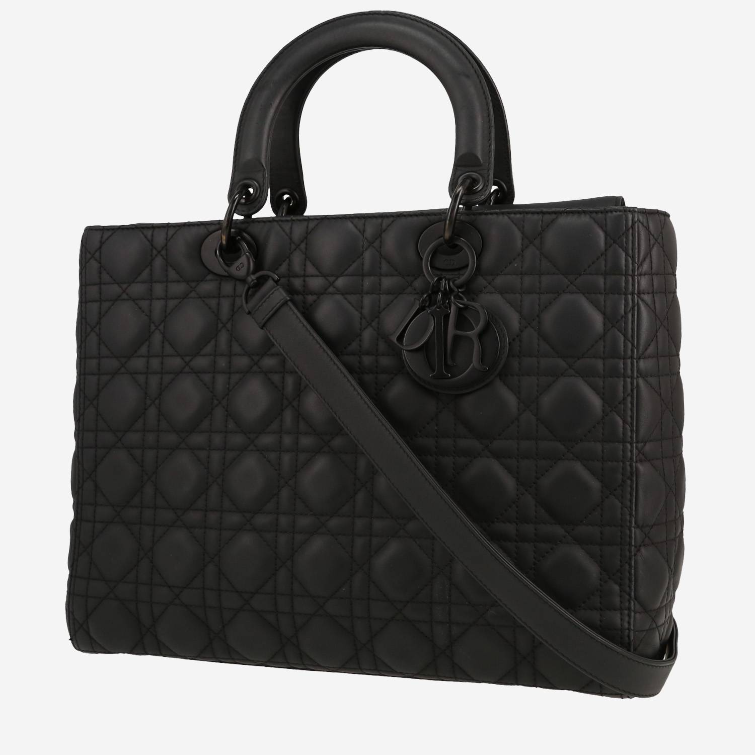Bolso de mano Dior  Lady Dior modelo grande  en cuero cannage negro