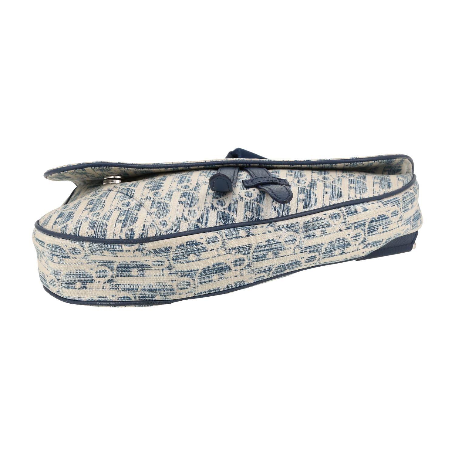 Dior  Pochette Saddle shoulder bag  in blue and white logo canvas  and blue leather - Detail D1