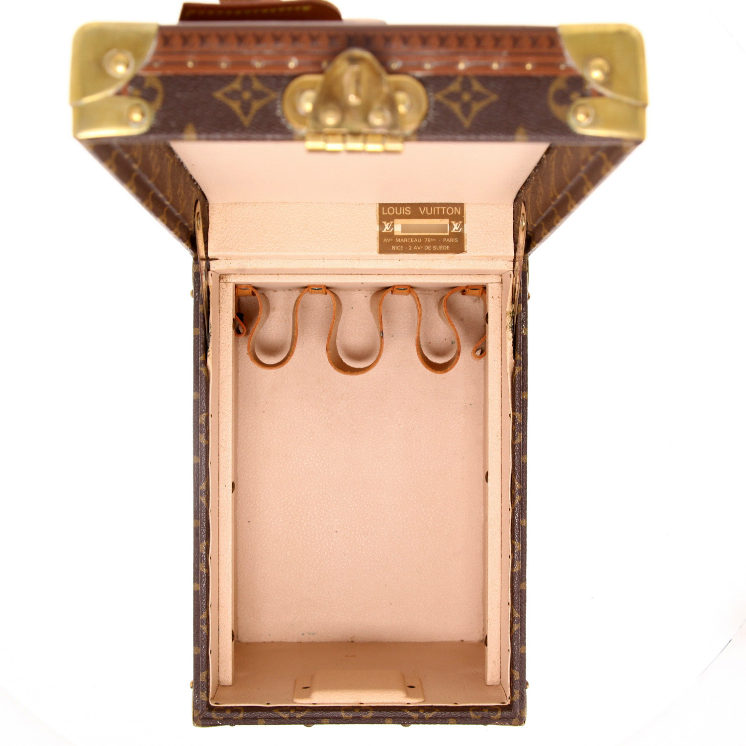 Louis Vuitton  Boîte à flacons vanity case  in brown monogram canvas  and natural leather - Detail D3