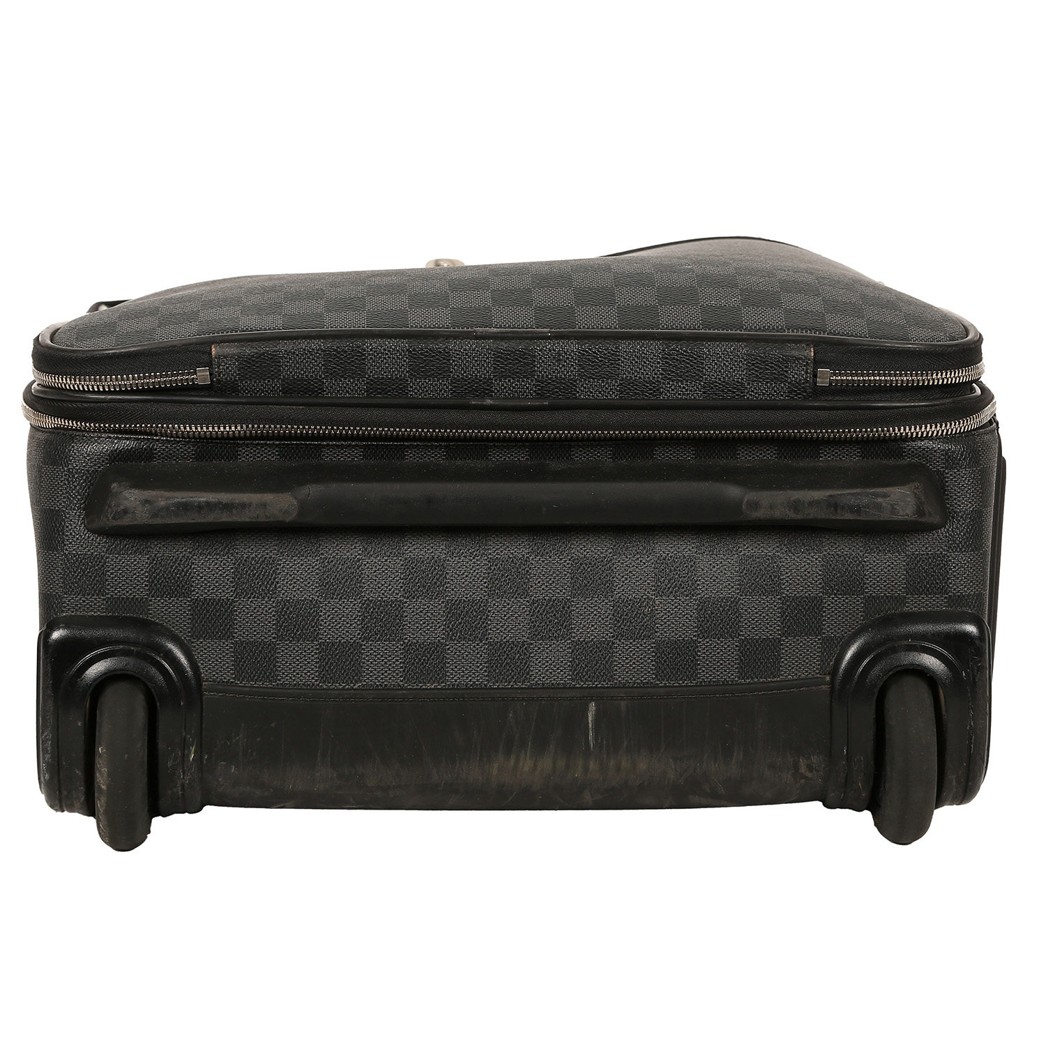 Valise Louis Vuitton   en toile damier graphite et cuir noir - Detail D4