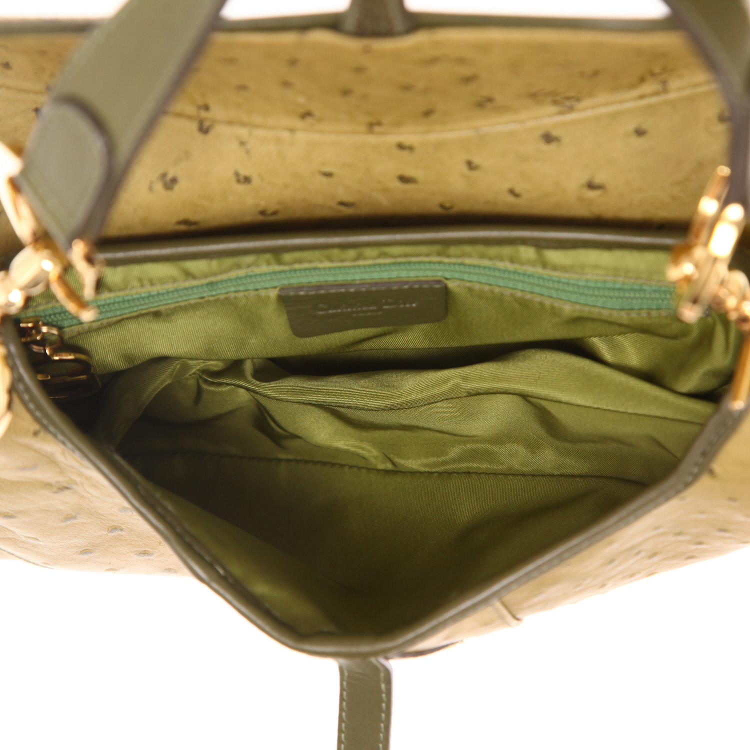 Sac à main Dior  Saddle en autruche verte et cuir vert - Detail D3