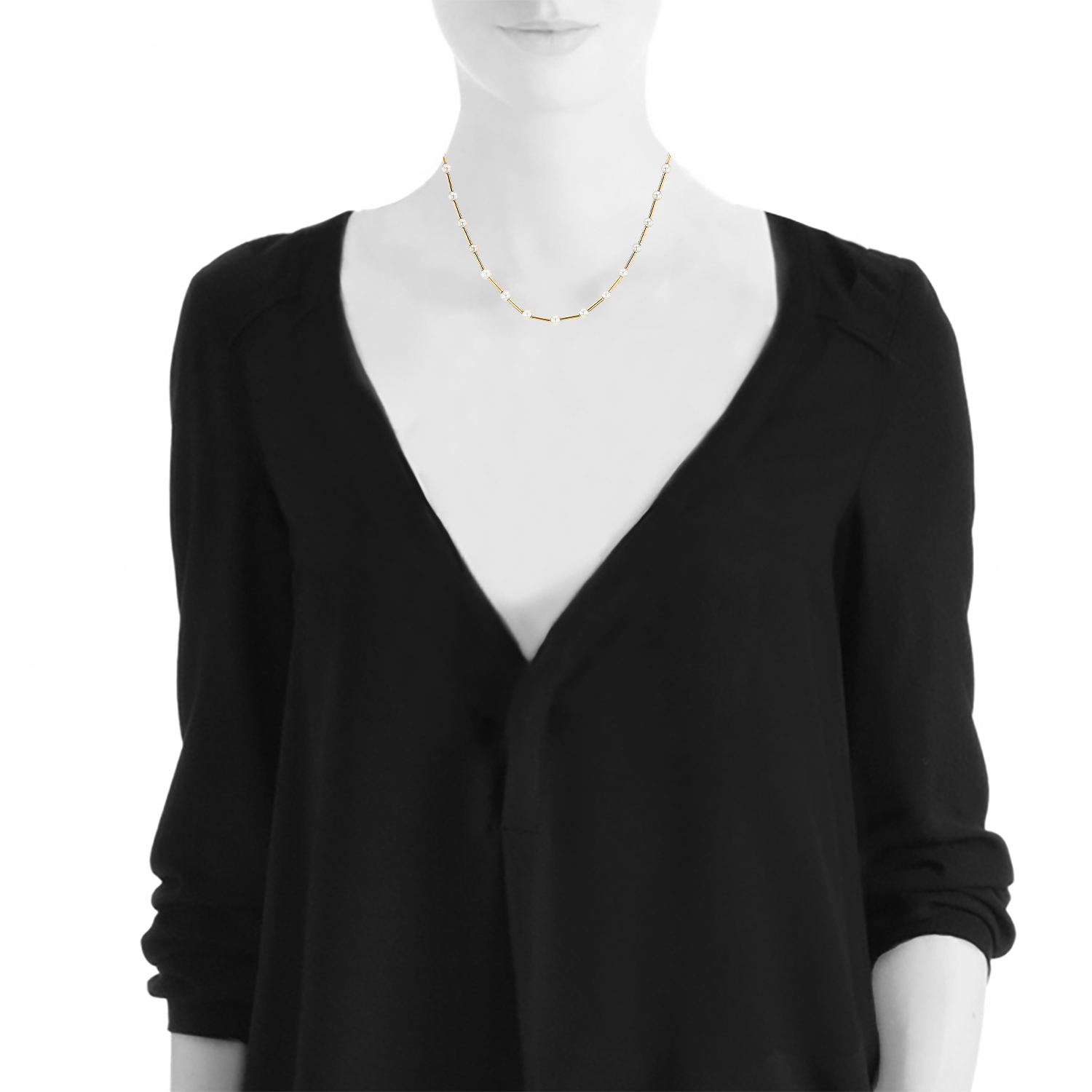 Poiray Fuseau necklace in yellow gold and cultured pearls - Detail D1
