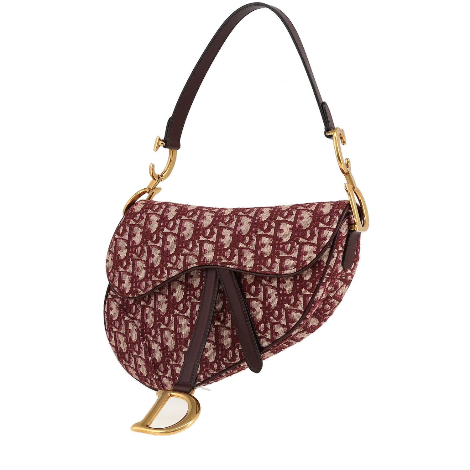 Bolso de mano Dior  Saddle en lona monogram color burdeos y cuero color burdeos - 00pp