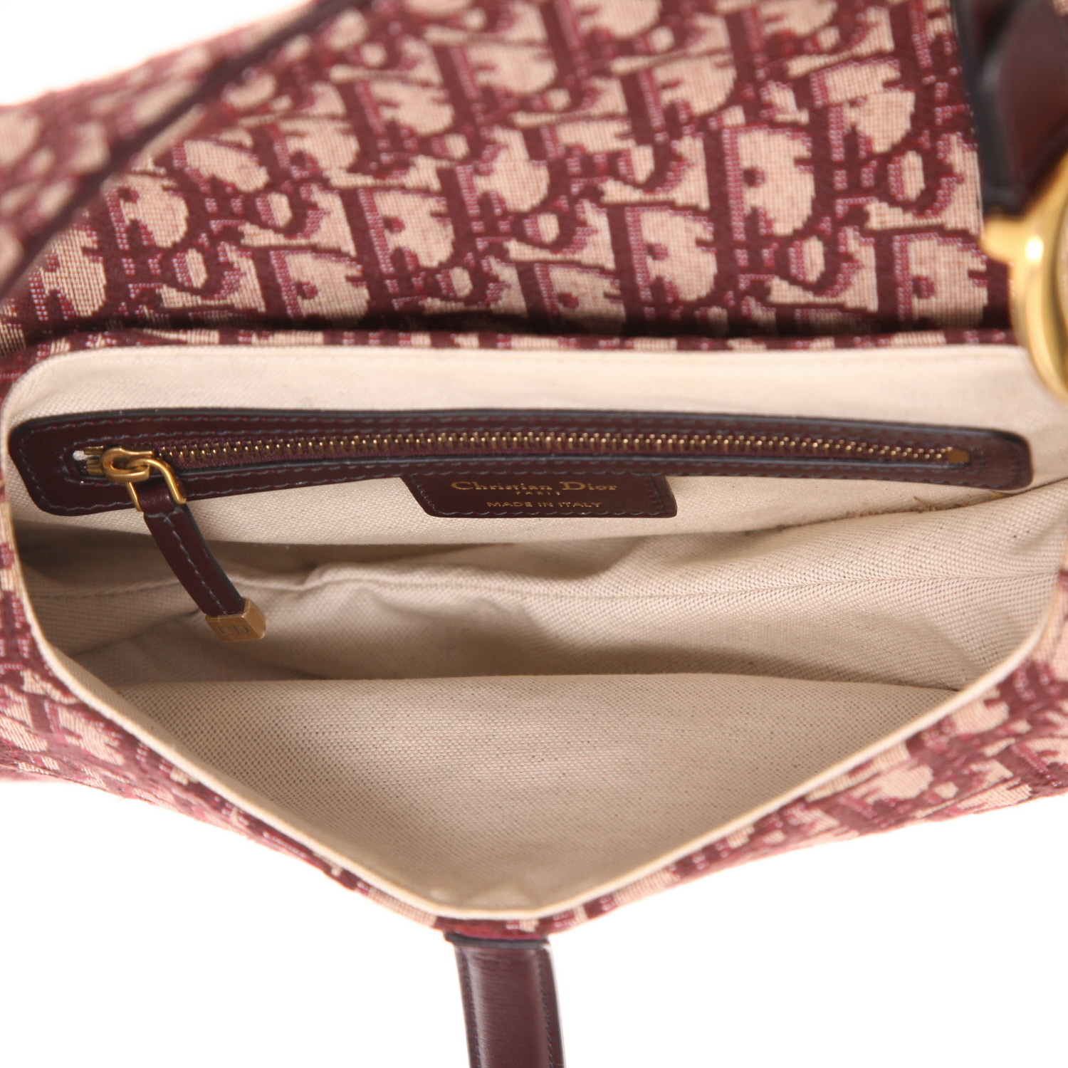 Dior  Saddle handbag  in burgundy logo canvas  and burgundy leather - Detail D3