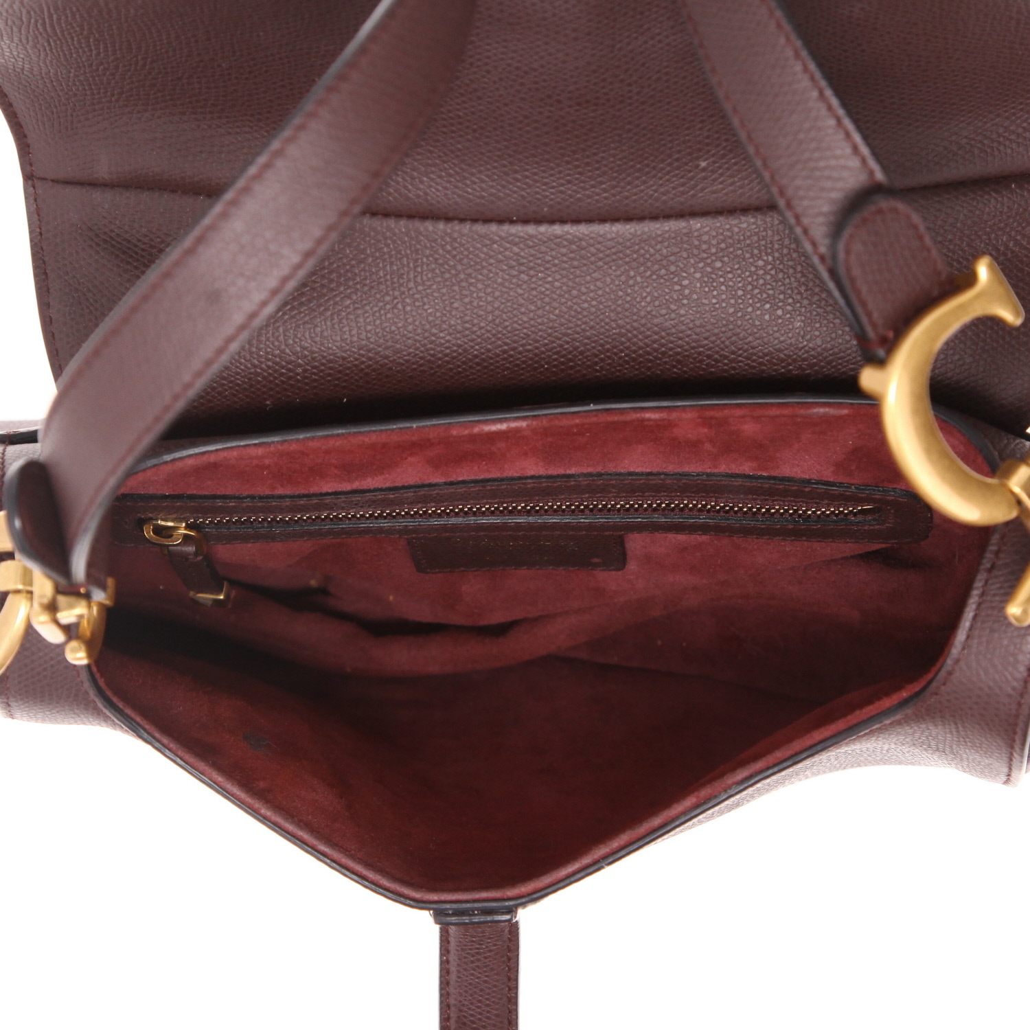 Sac à main Dior  Saddle moyen modèle  en cuir grainé aubergine - Detail D3