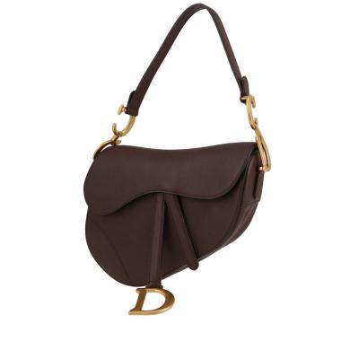 Sac à main Dior  Saddle moyen modèle  en cuir grainé aubergine