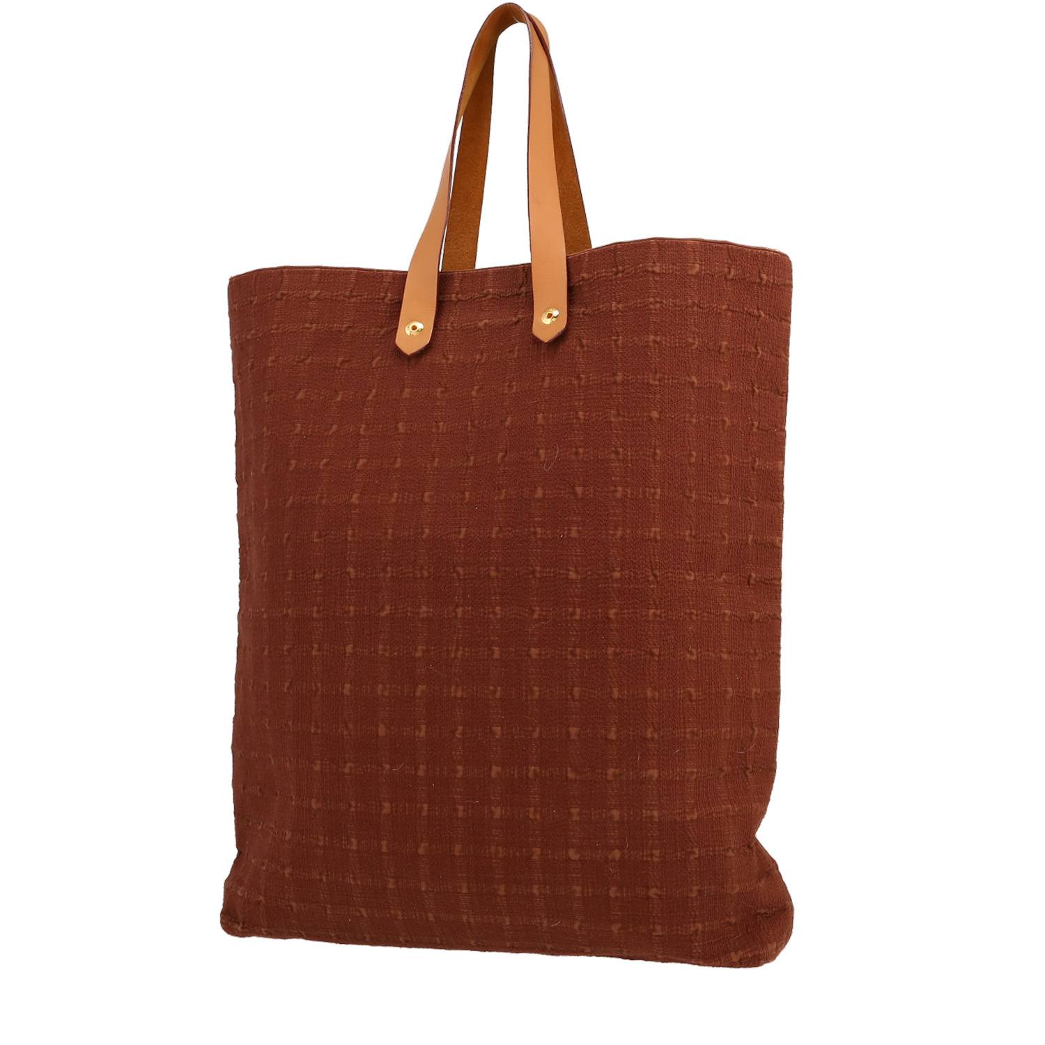 Bolso Cabás Hermès  Amedaba en lona color burdeos y cuero color oro - 00pp