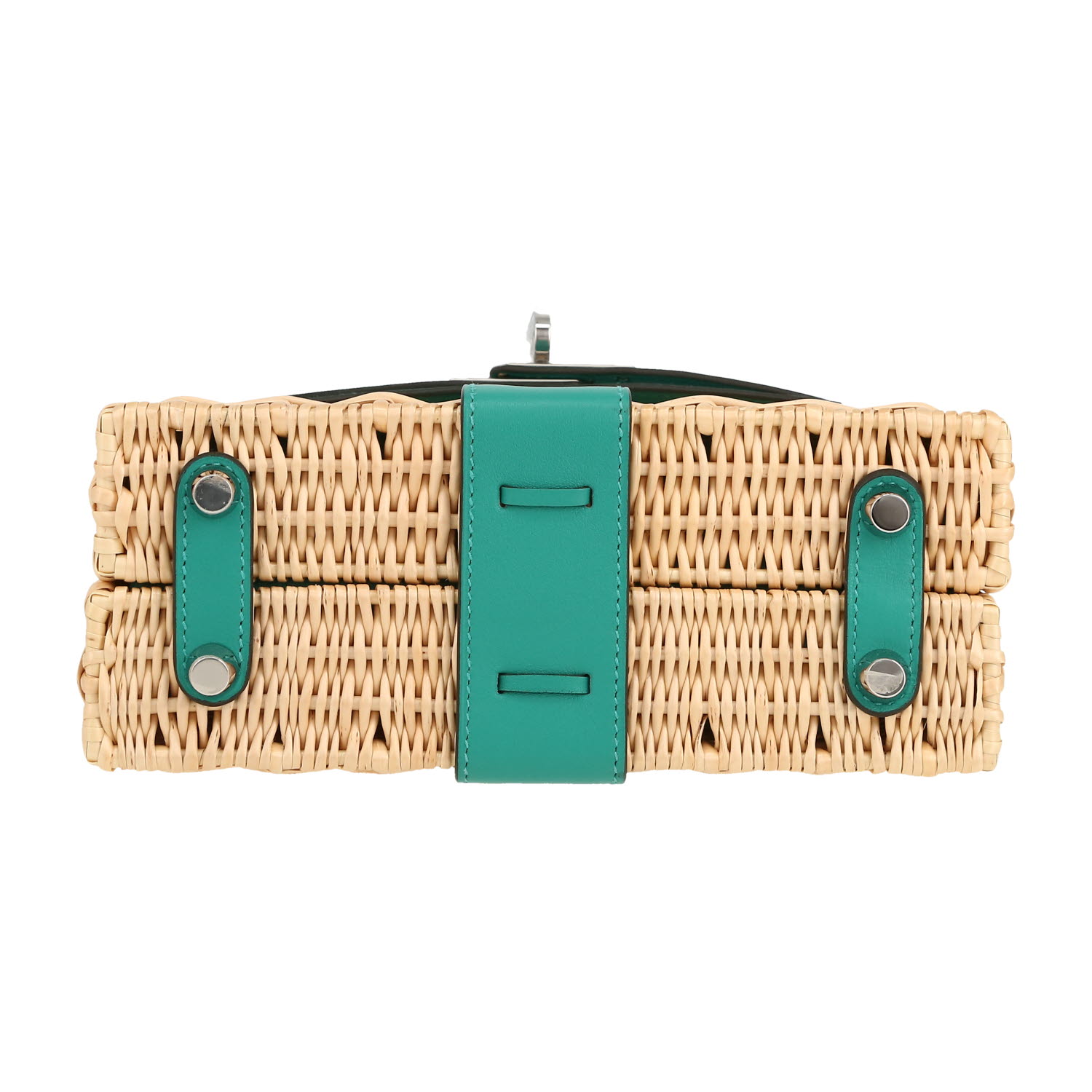 Sac à main Hermès  Kelly 20 cm Picnic en osier et cuir Swift Vert Veronese - Detail D1