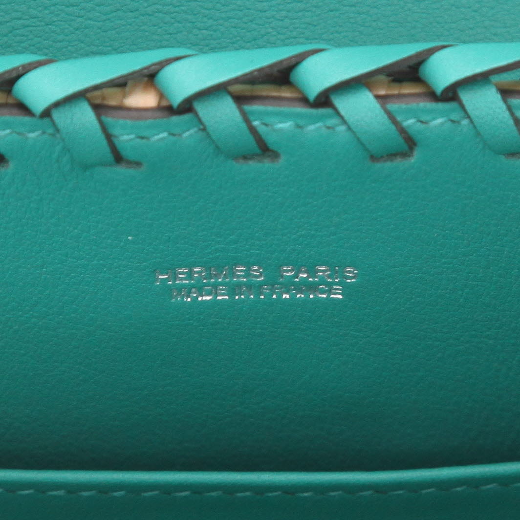 Sac à main Hermès  Kelly 20 cm Picnic en osier et cuir Swift Vert Veronese - Detail D2