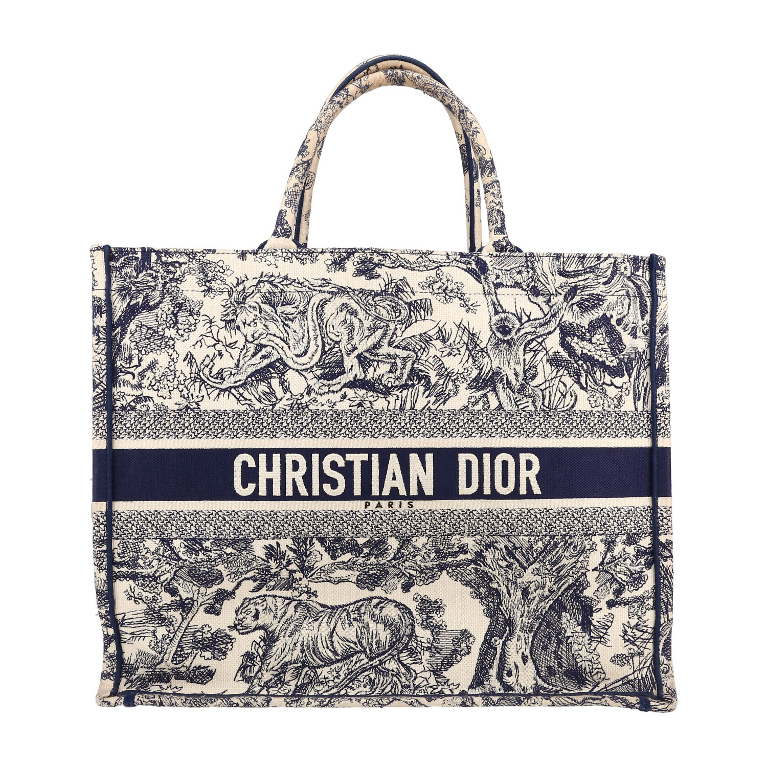 Bolso Cabás Dior  Book Tote en lona azul y beige - Detail D1