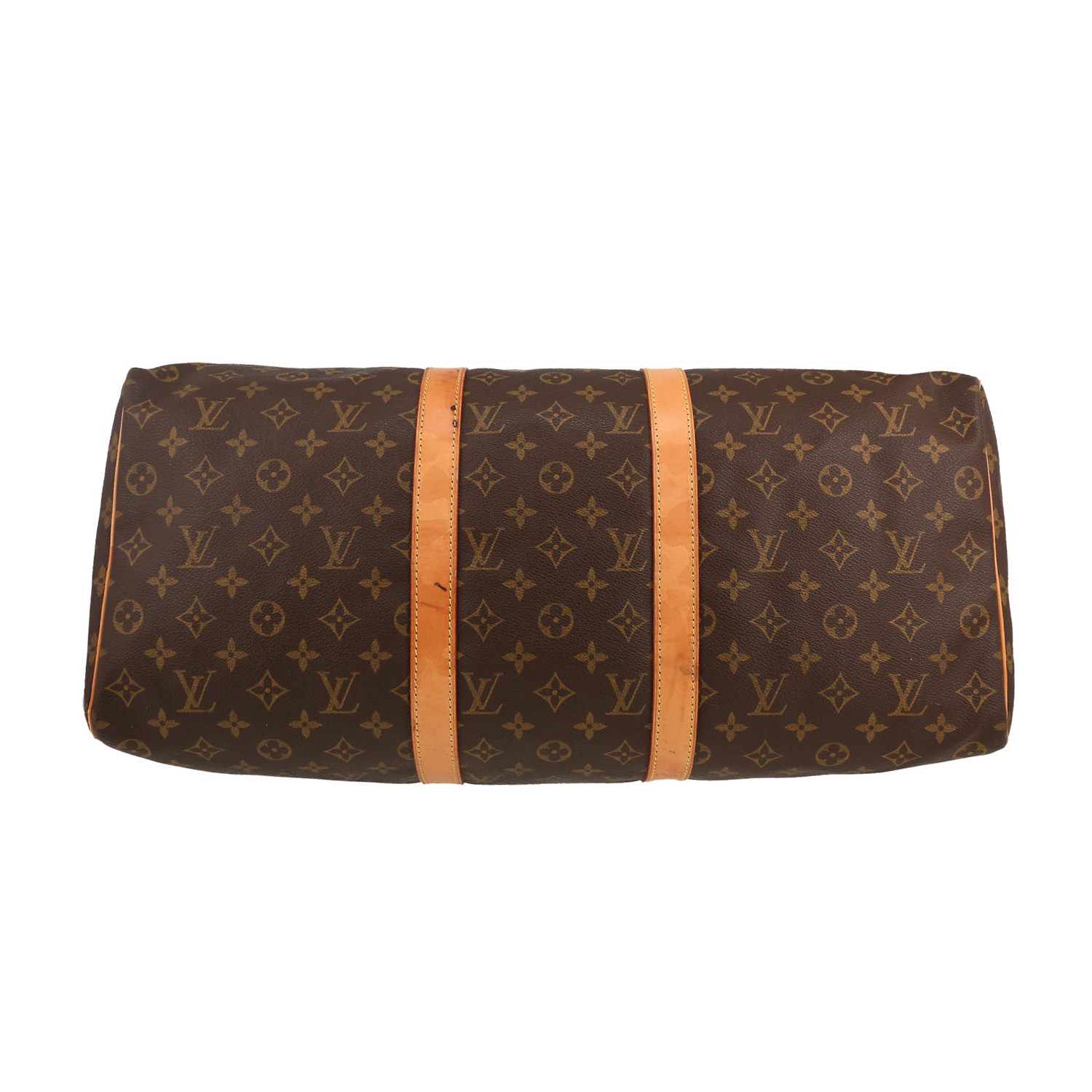 Sac de voyage Louis Vuitton  Keepall 50 en toile monogram marron et cuir naturel - Detail D1