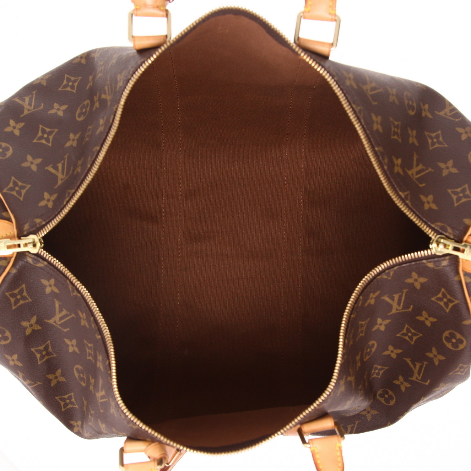 Borsa da viaggio Louis Vuitton  Keepall 50 in tela monogram marrone e pelle naturale - Detail D3
