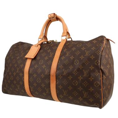 Sac de voyage Louis Vuitton  Keepall 50 en toile monogram marron et cuir naturel