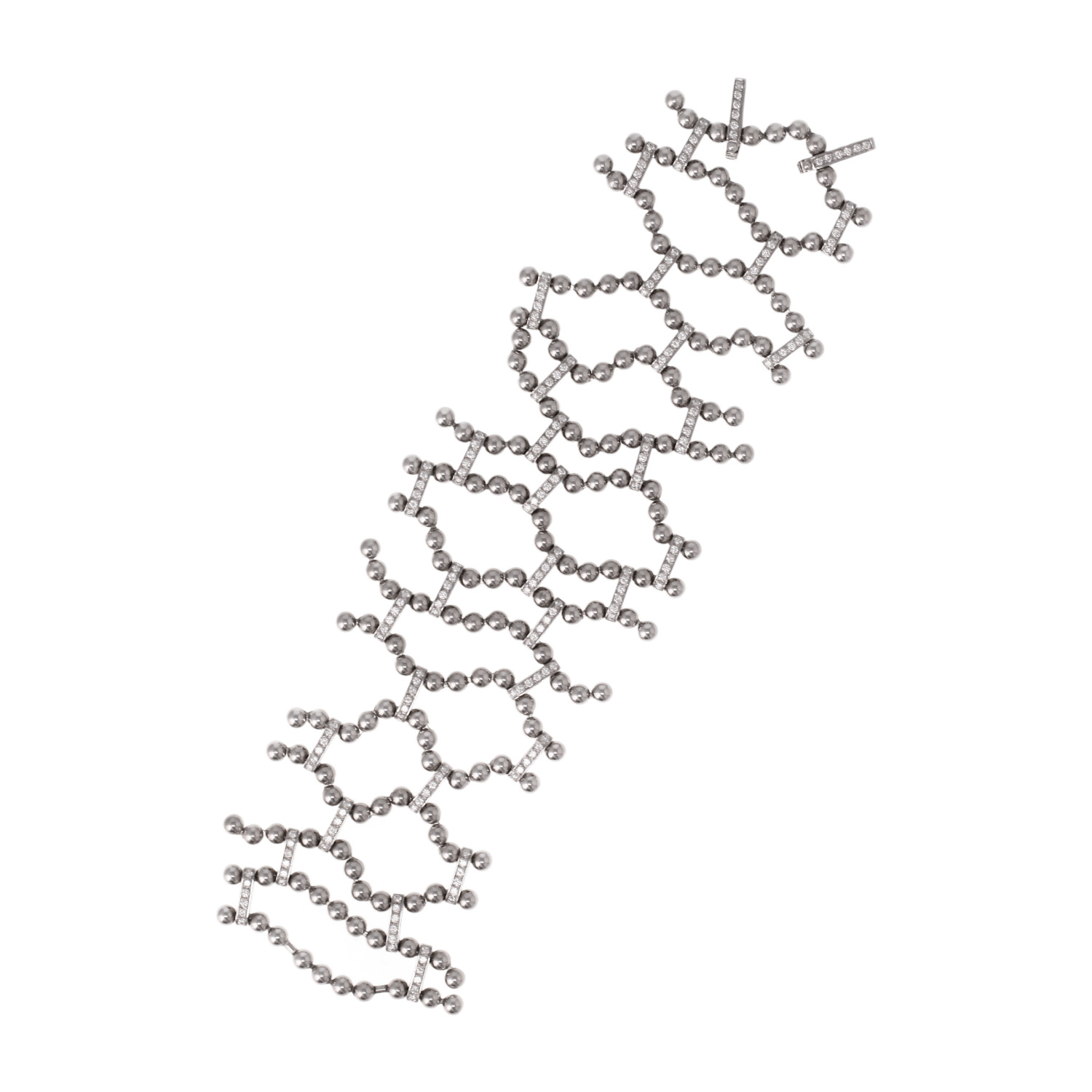 Bracelet manchette souple Cartier Perles de Diamants en or blanc et diamants - Detail D1