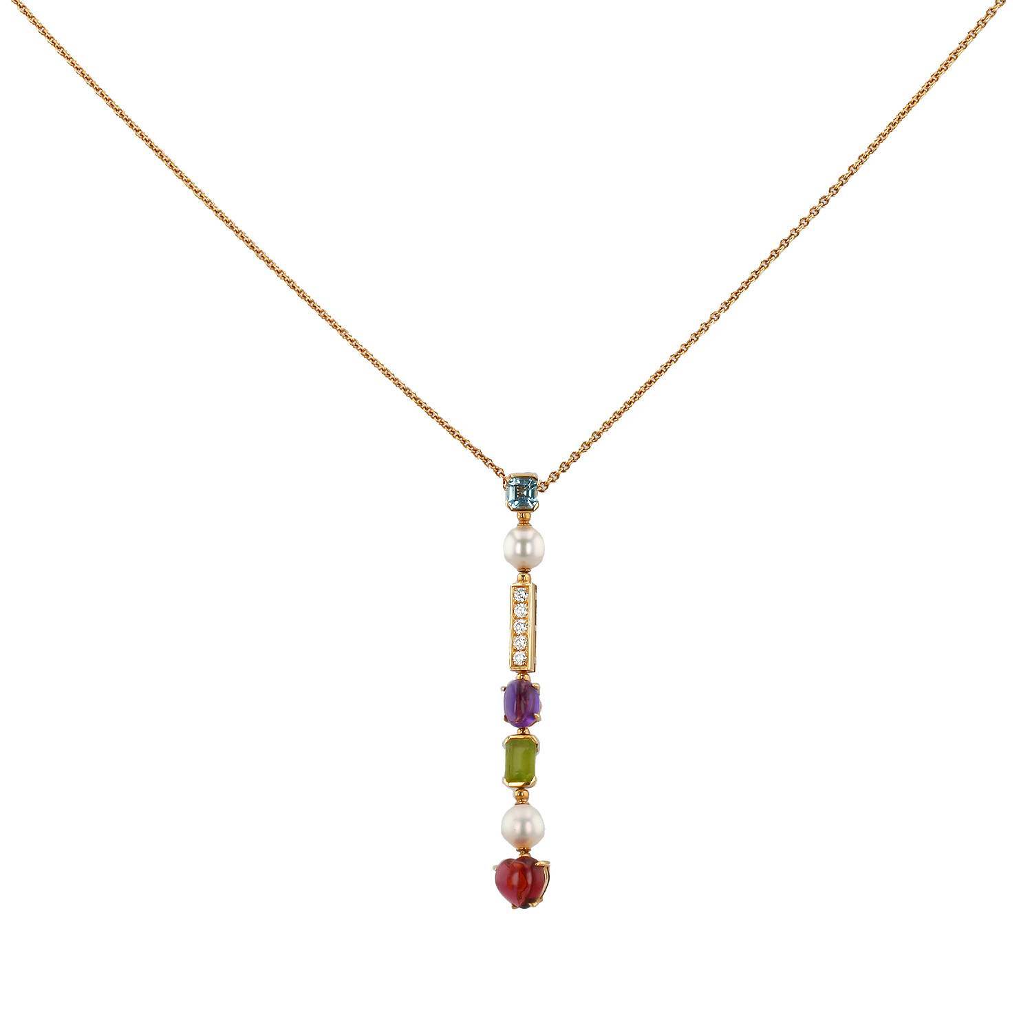 Collar articulado Bulgari Allegra en oro amarillo,  diamantes y piedras de colores y en perlas blancas