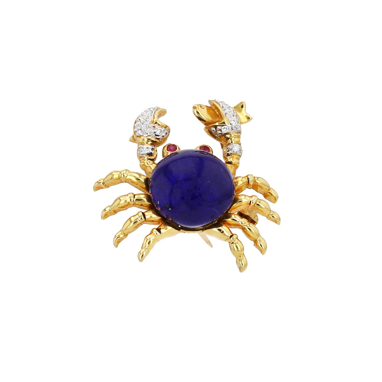 Broche Vintage  de oro amarillo, lapislázuli y diamantes