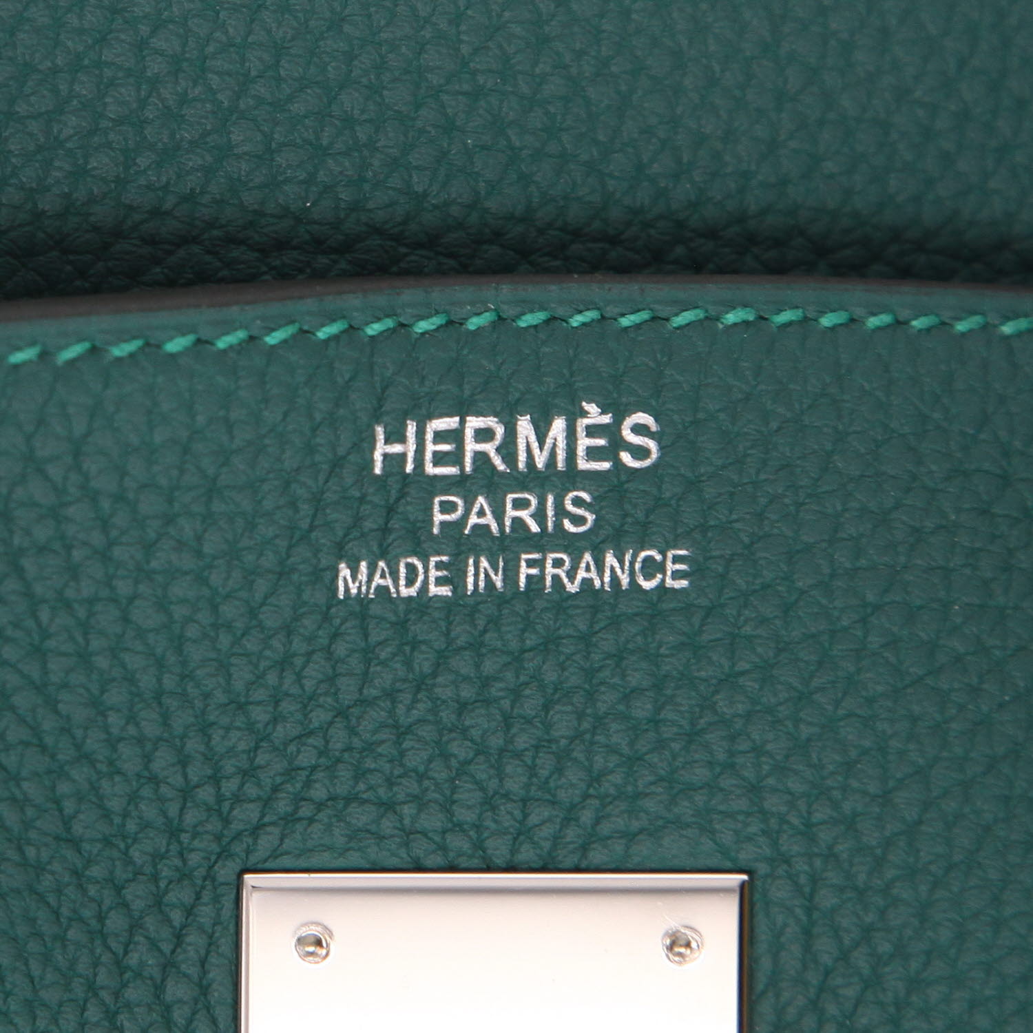 Bolso de mano Hermès  Birkin 35 cm en cuero togo verde malaquita - Detail D2