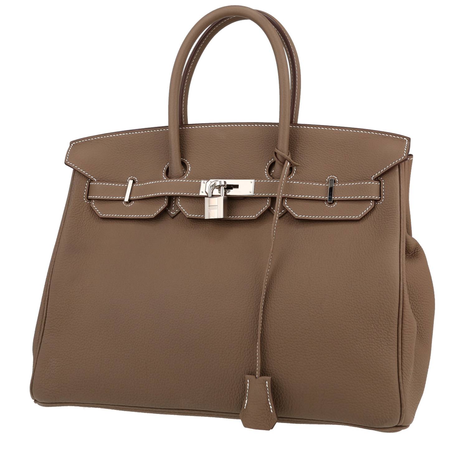 Birkin 35 cm Handbag In Etoupe Togo Leather