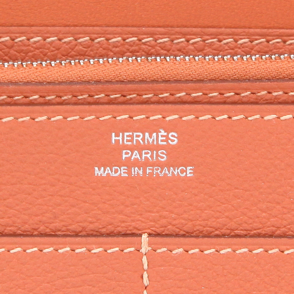 Portefeuille Hermès  Dogon en cuir taurillon clémence orange - Detail D2