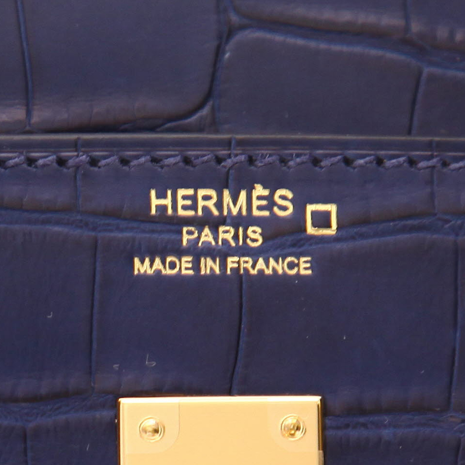Sac à main Hermès Birkin sellier 25 cm en alligator mat Bleu Saphir - Detail D2