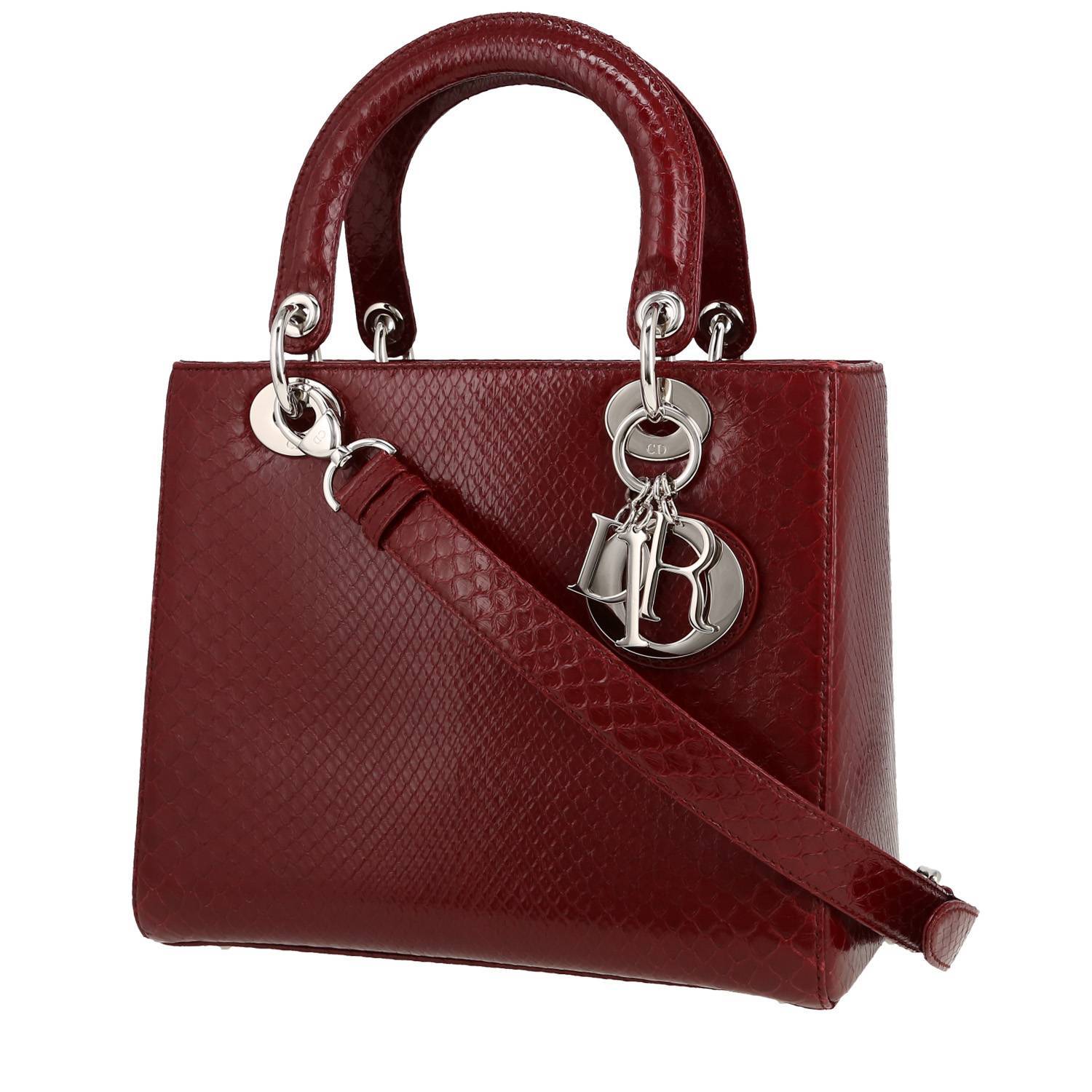 Bolso de mano Dior  Lady Dior en piel de serpiente color burdeos - 00pp