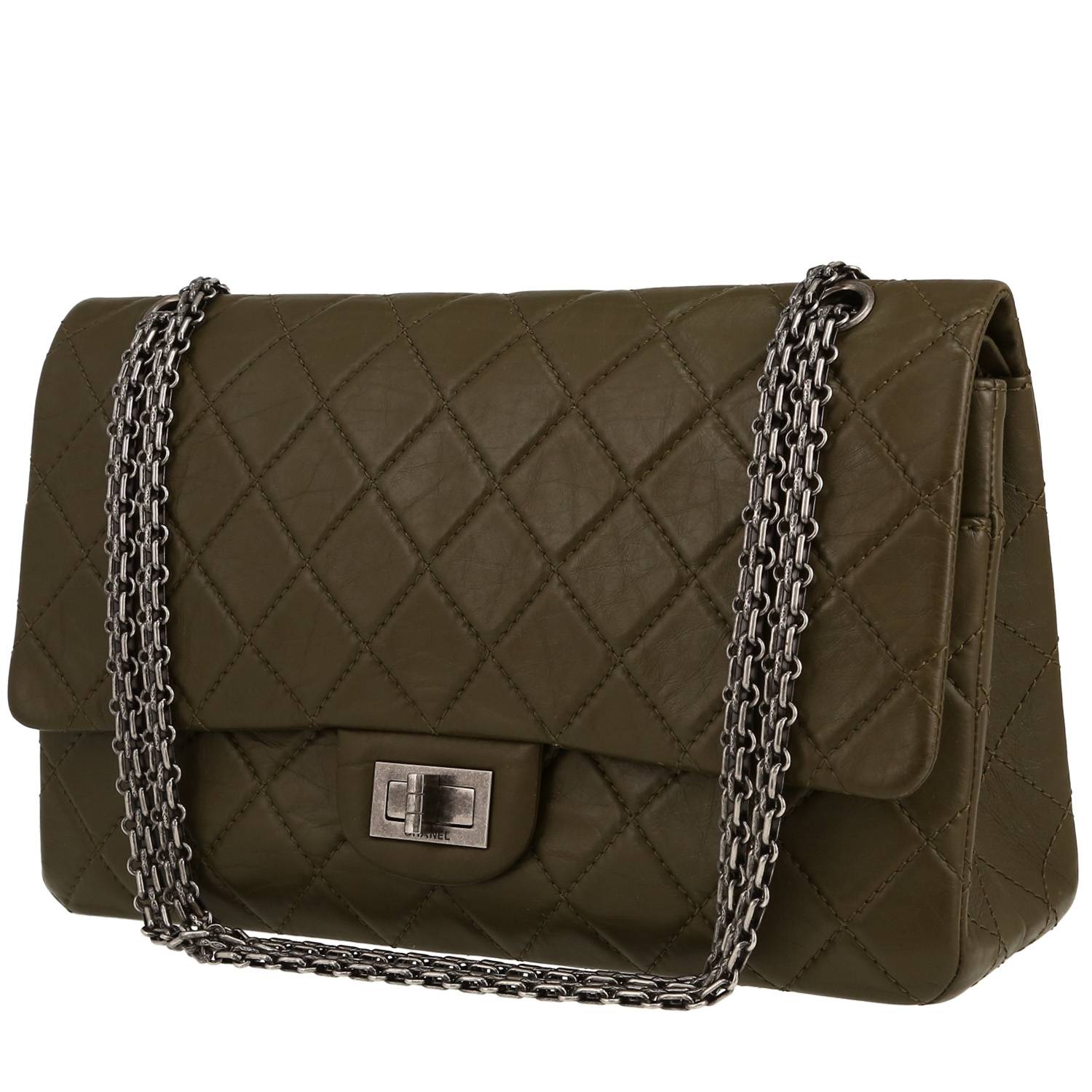 Chanel 2.55 handbag in khaki quilted leather