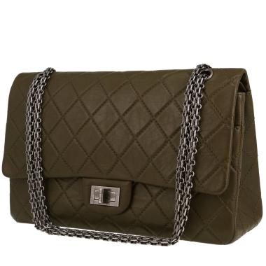 Sac à main Chanel 2.55 en cuir matelassé vert-kaki