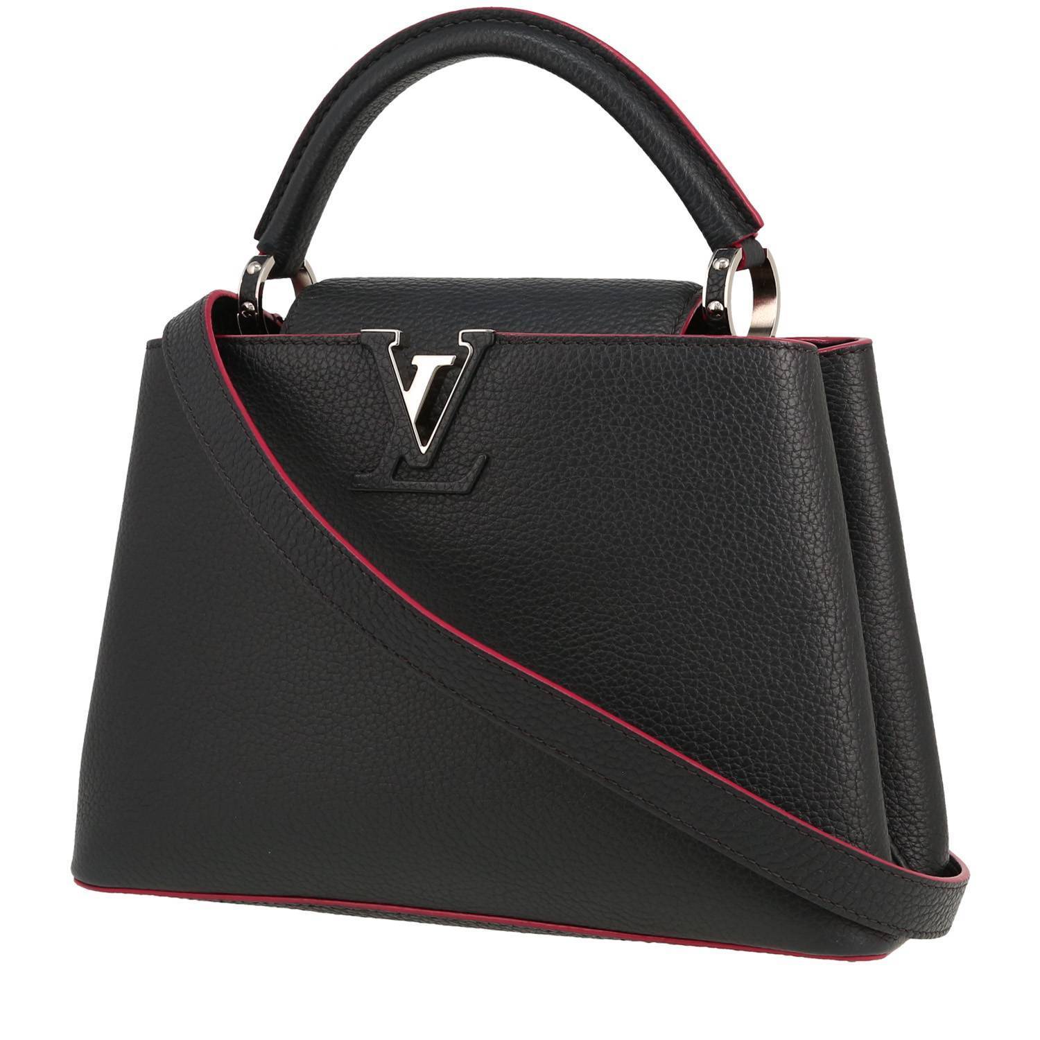 Louis Vuitton Capucines BB handbag in grey leather taurillon clémence and fuchsia piping