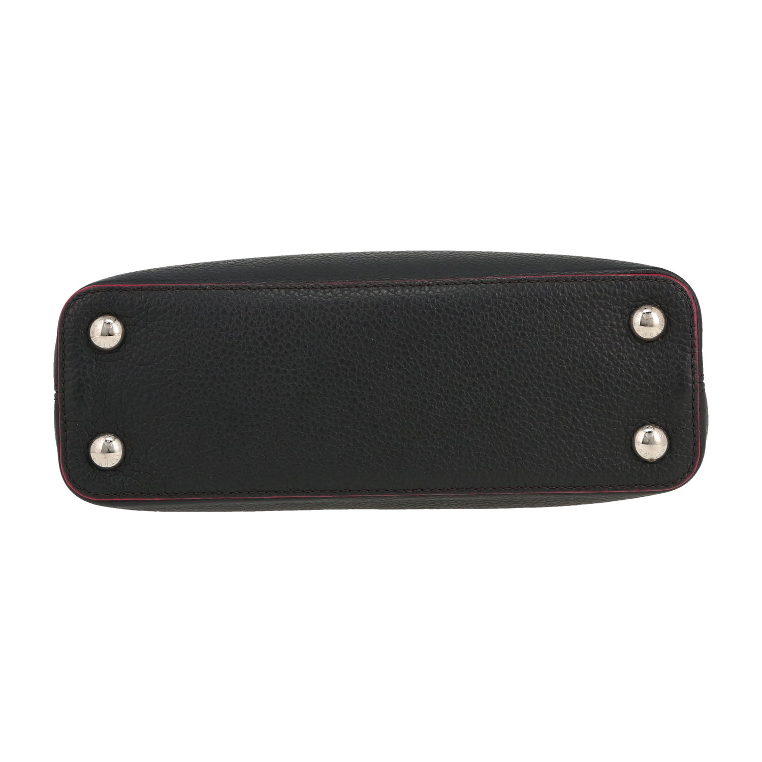 Borsa Louis Vuitton  Capucines BB in pelle taurillon clemence grigia e profili fucsia - Detail D1